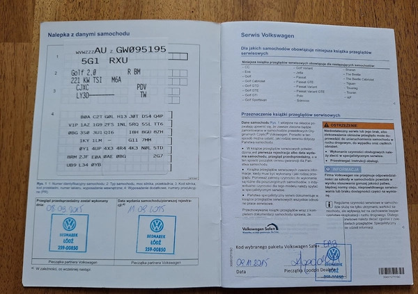 Volkswagen Golf cena 97000 przebieg: 72300, rok produkcji 2015 z Warszawa małe 232